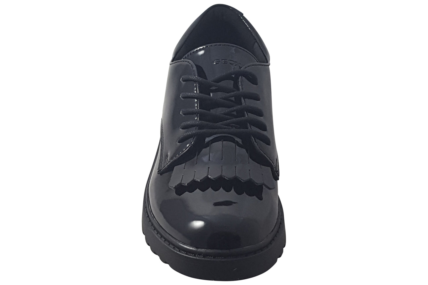 Geox J Casey Fringe J6620A Black Patent Girls School Shoes