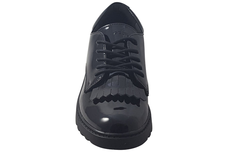 Geox J Casey Fringe J6620A Black Patent Girls School Shoes