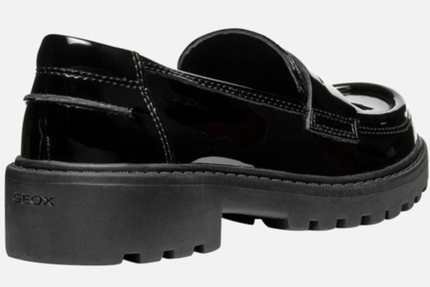Geox J Casey Slip J3620C Black Patent Girls School Shoes