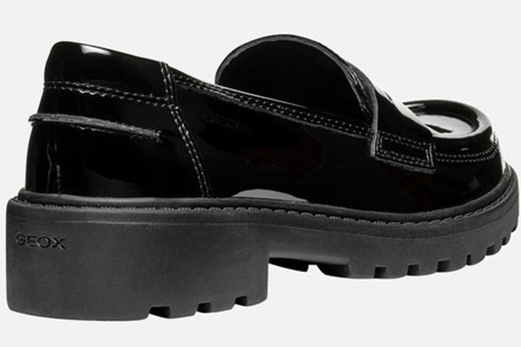 Geox J Casey Slip J3620C Black Patent Girls School Shoes