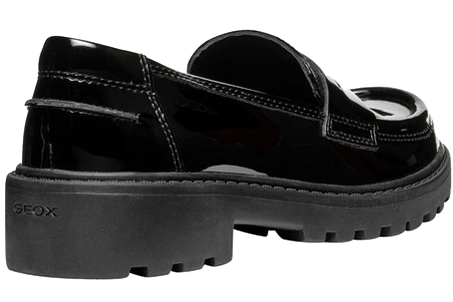 Geox J Casey Slip J3620C Black Patent Girls School Shoes
