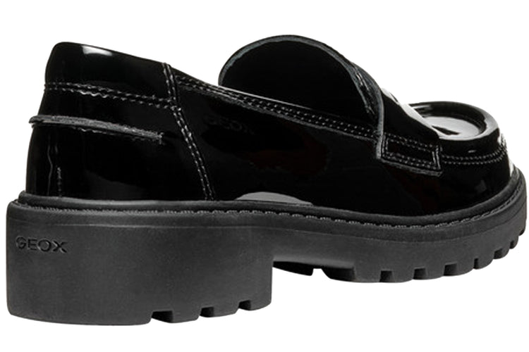 Geox J Casey Slip J3620C Black Patent Girls School Shoes