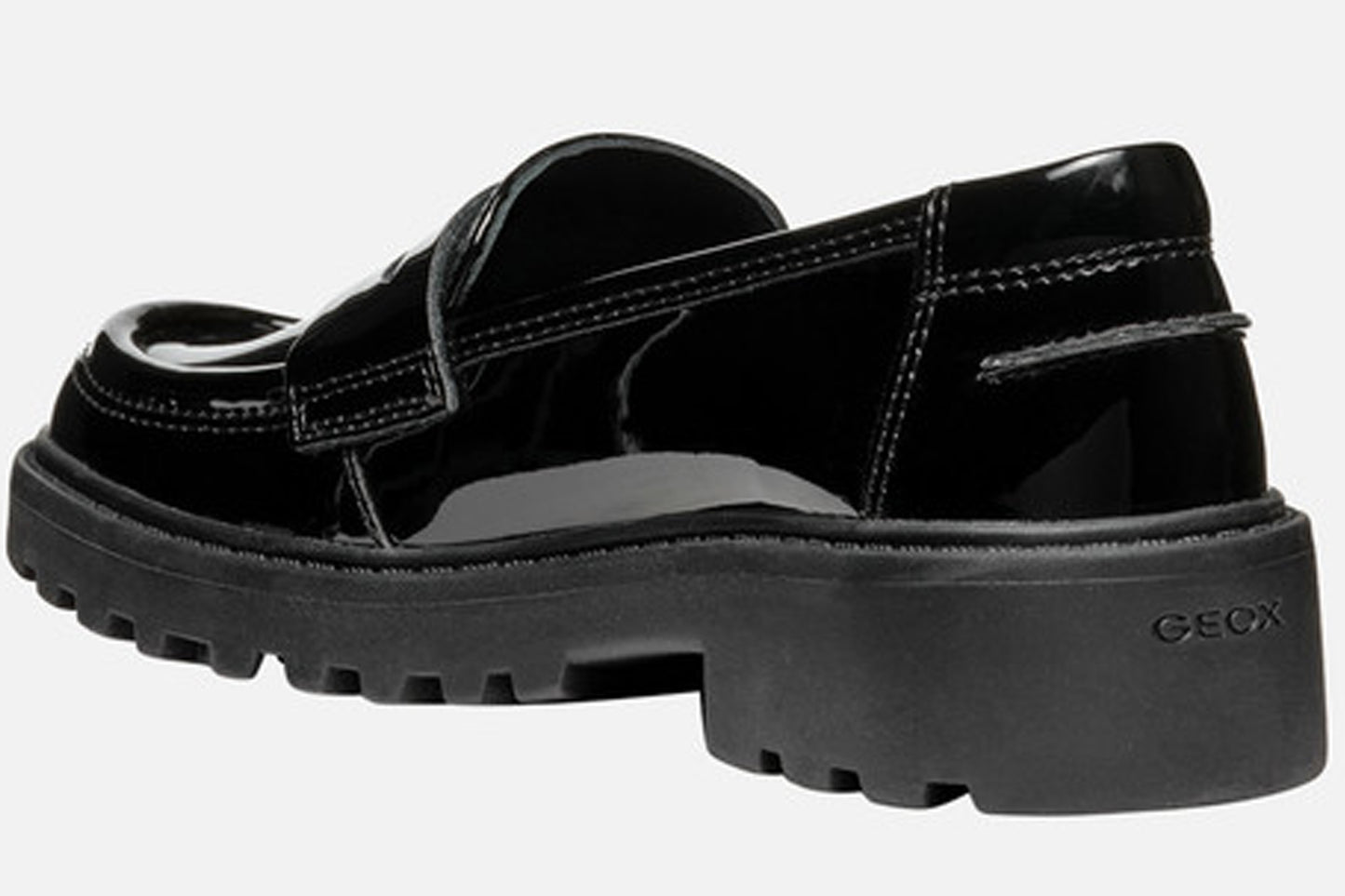 Geox J Casey Slip J3620C Black Patent Girls School Shoes