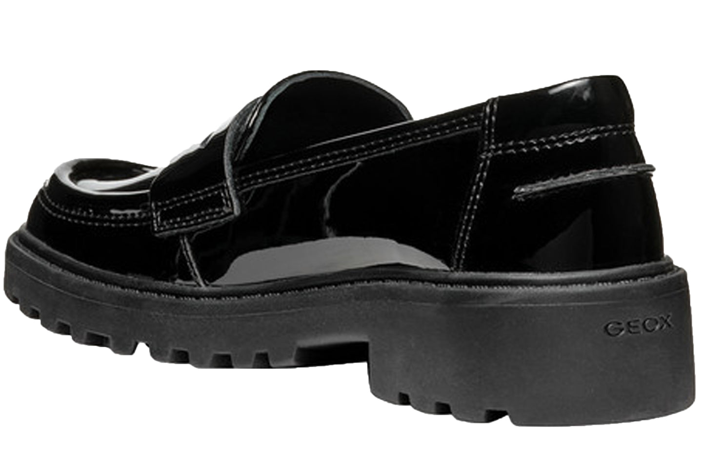 Geox J Casey Slip J3620C Black Patent Girls School Shoes
