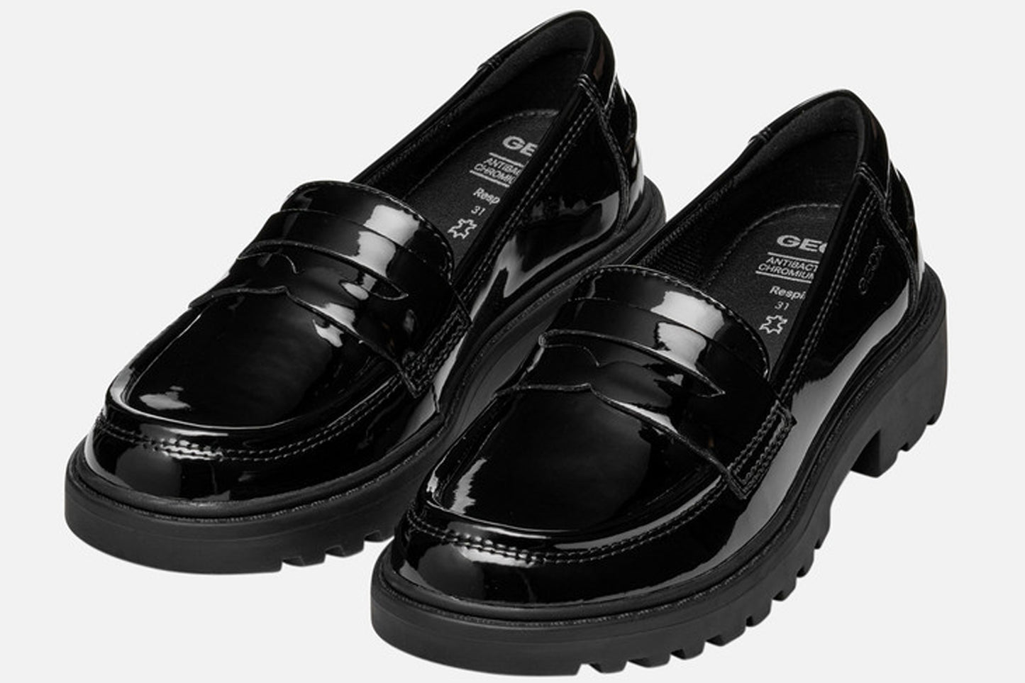 Geox J Casey Slip J3620C Black Patent Girls School Shoes