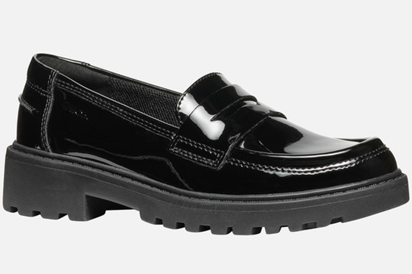 Geox J Casey Slip J3620C Black Patent Girls School Shoes