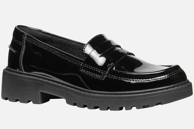 Geox J Casey Slip J3620C Black Patent Girls School Shoes
