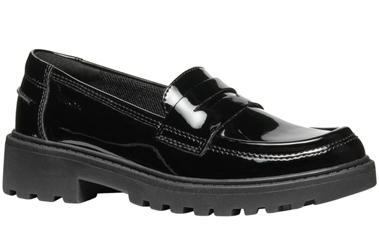 Geox J Casey Slip J3620C Black Patent Girls School Shoes