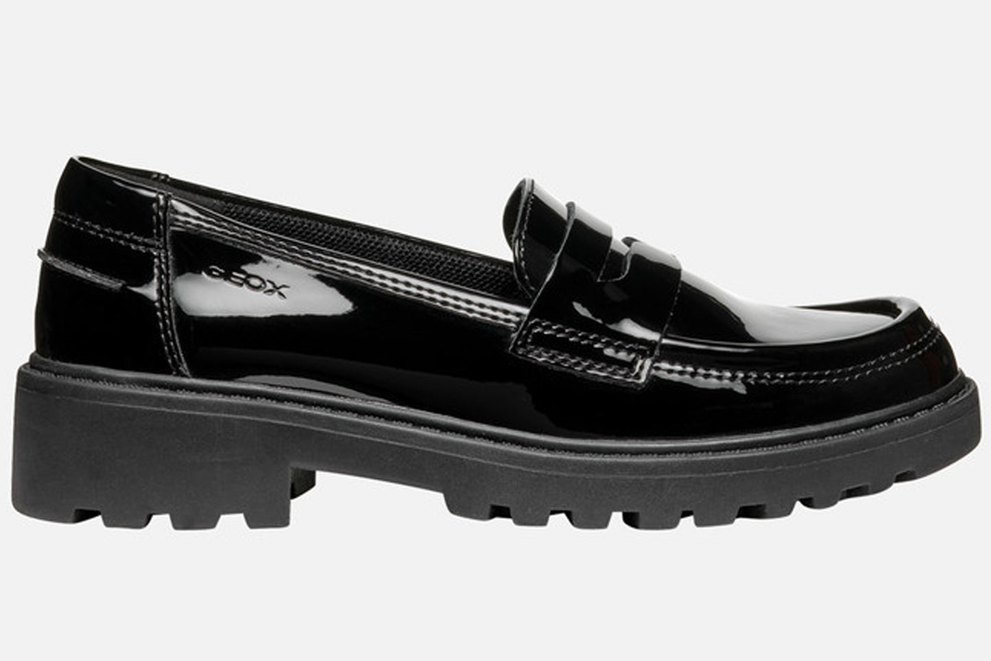 Geox J Casey Slip J3620C Black Patent Girls School Shoes