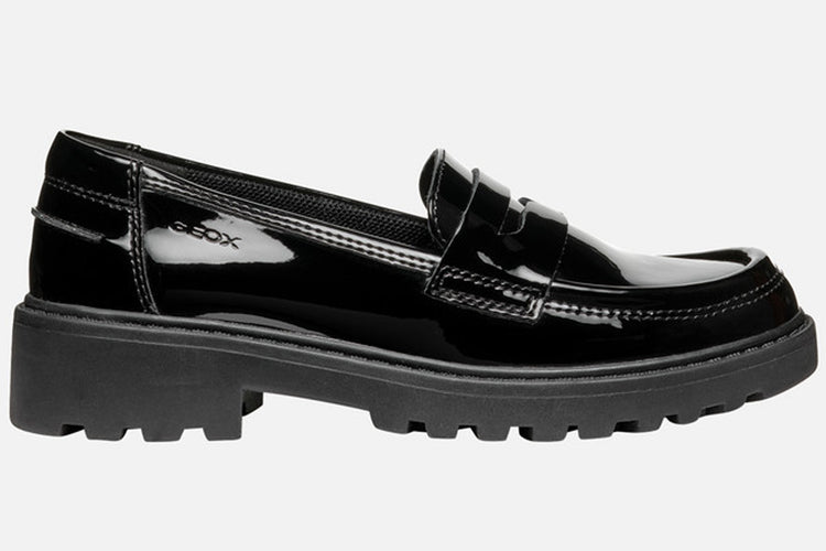 Geox J Casey Slip J3620C Black Patent Girls School Shoes