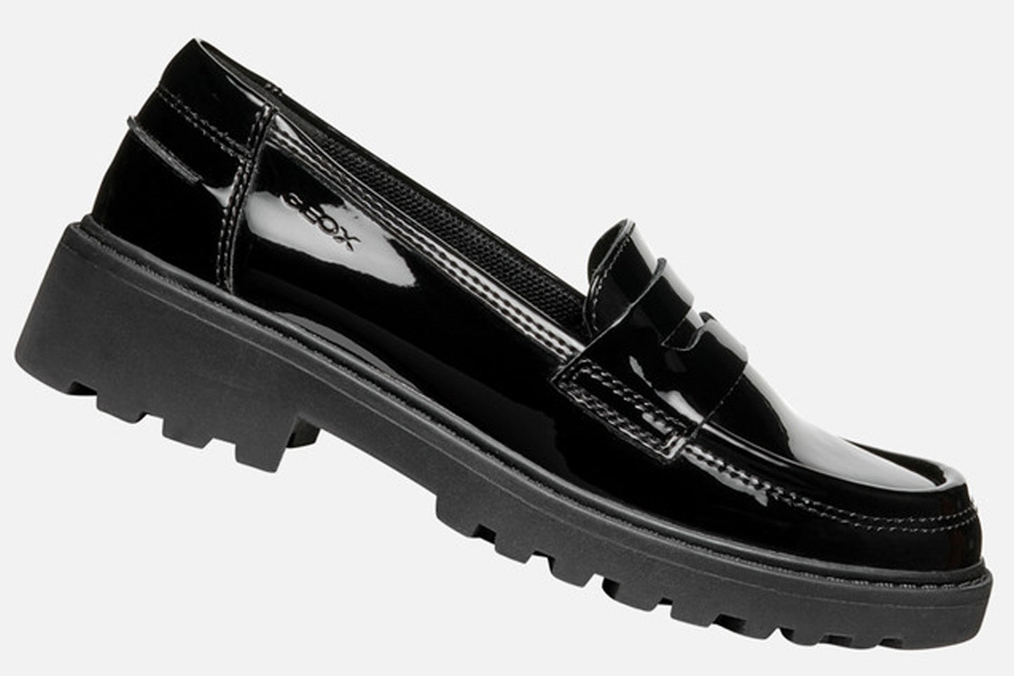 Geox J Casey Slip J3620C Black Patent Girls School Shoes