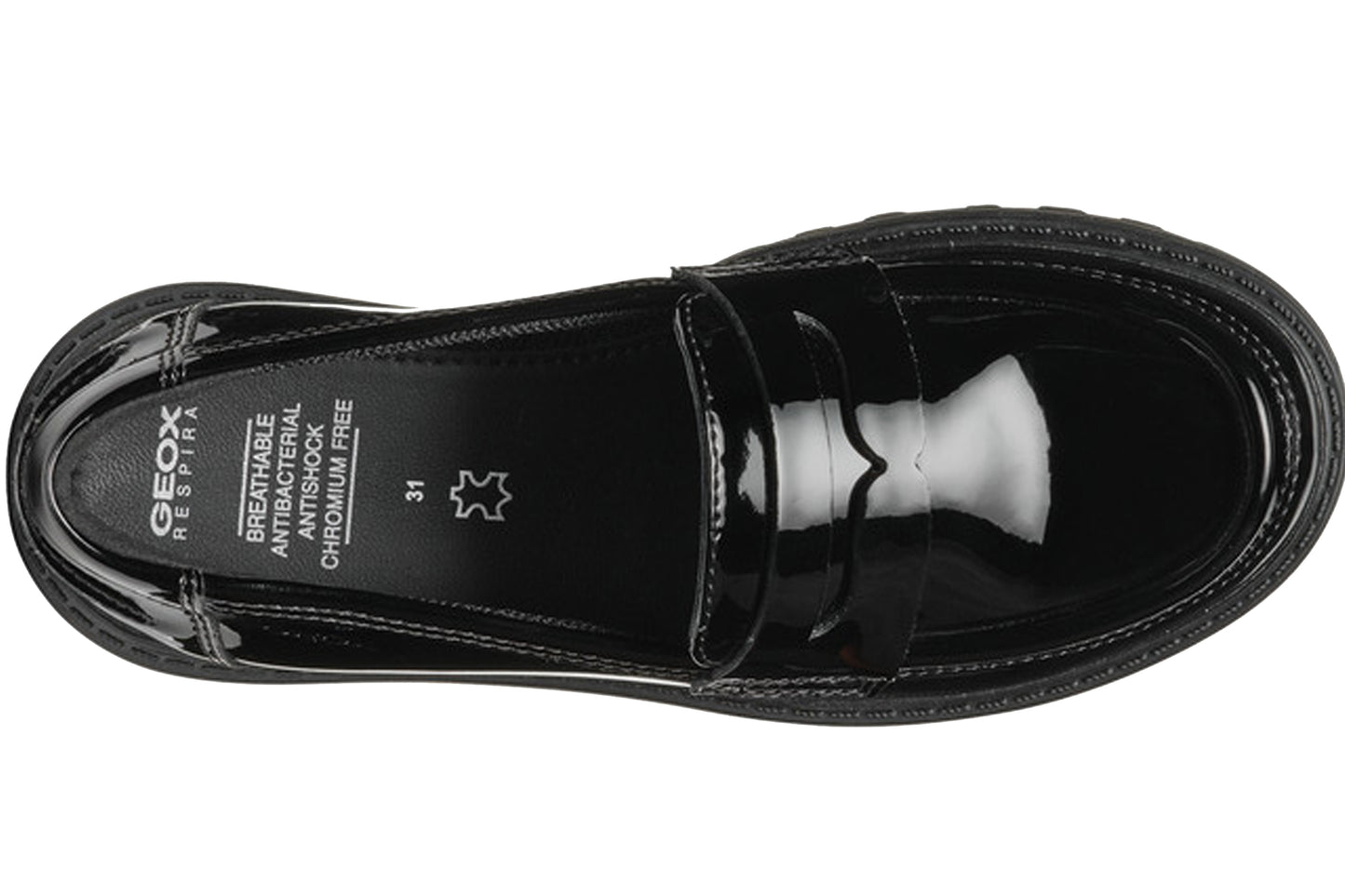 Geox J Casey Slip J3620C Black Patent Girls School Shoes