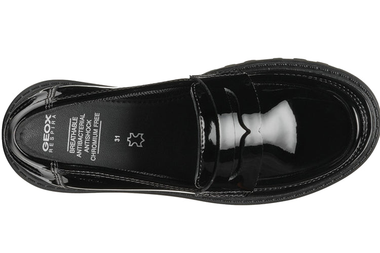 Geox J Casey Slip J3620C Black Patent Girls School Shoes