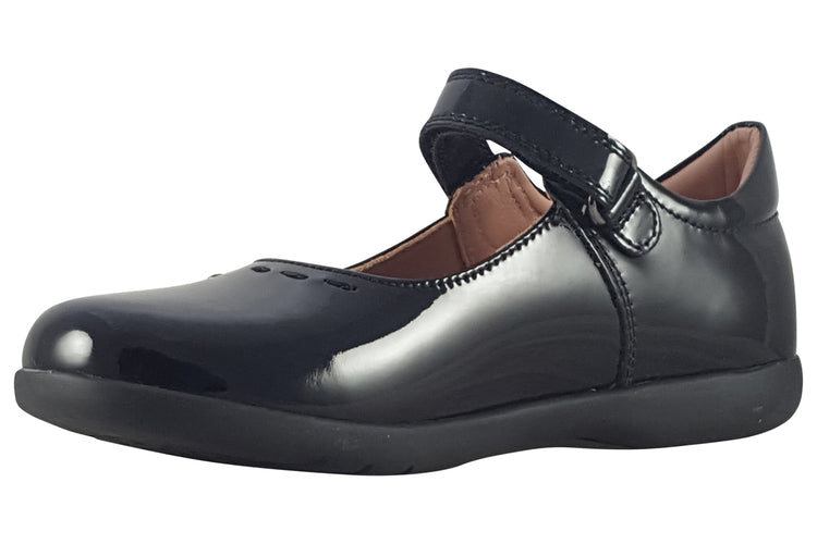 Geox J Naimara G J16FHA Black Patent Girls School Shoes