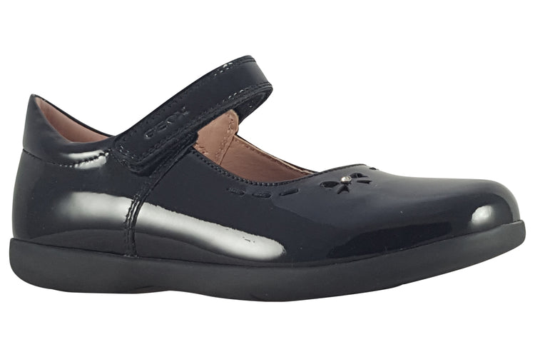 Geox J Naimara G J16FHA Black Patent Girls School Shoes