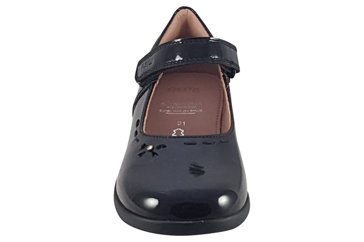 Geox J Naimara G J16FHA Black Patent Girls School Shoes