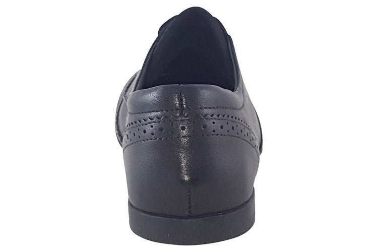 Geox J Plie Brogue J0455B Black Leather Girls School Shoes