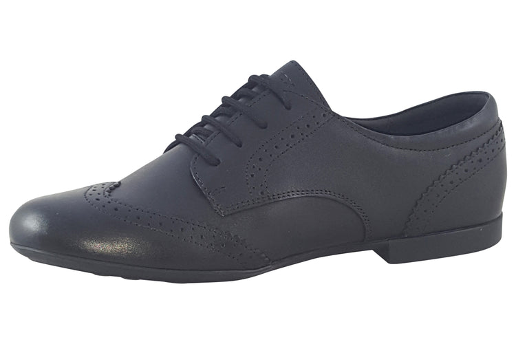 Geox J Plie Brogue J0455B Black Leather Girls School Shoes