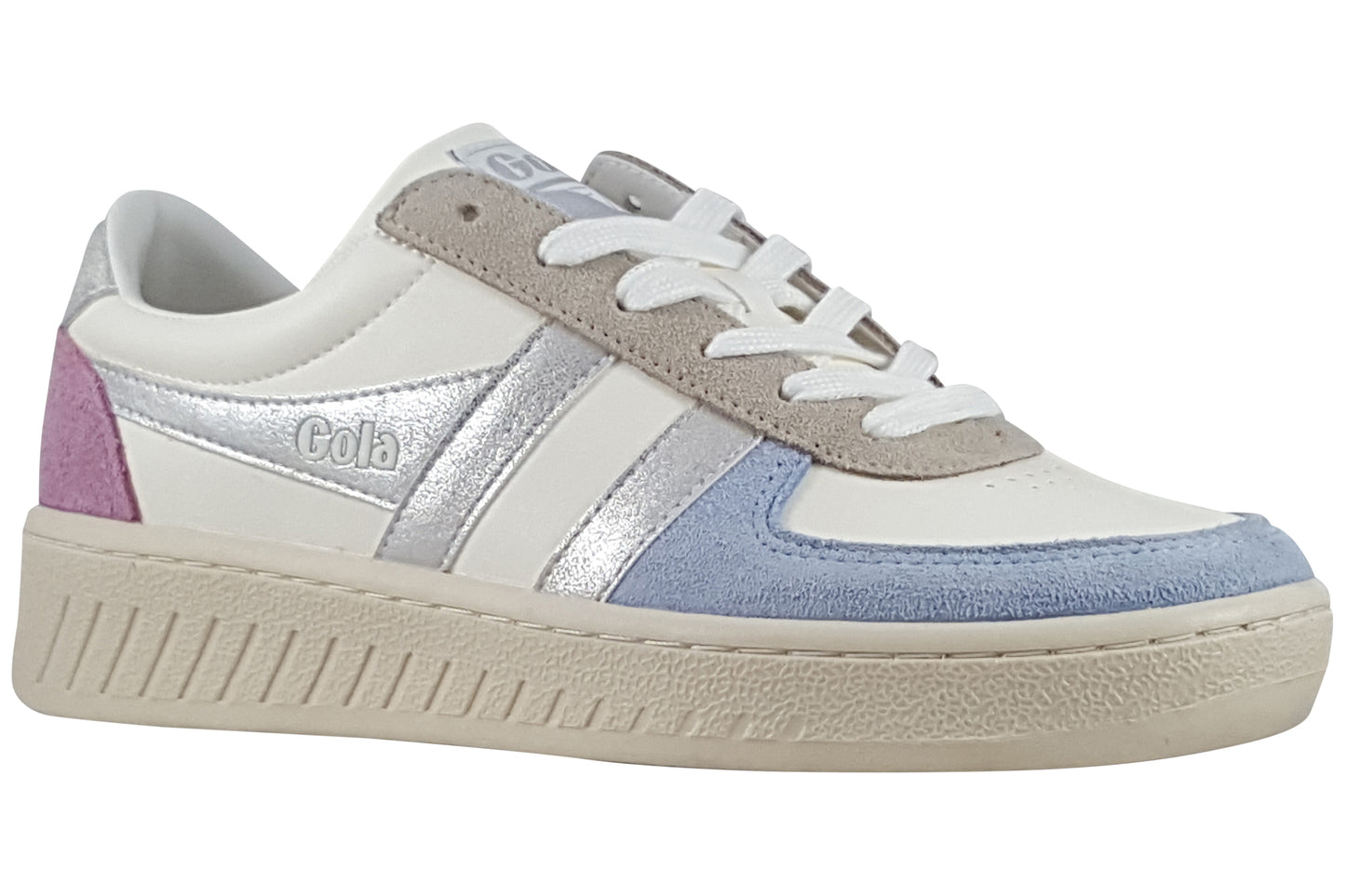 gola grandslam quadrant off white air silver candy trainers right