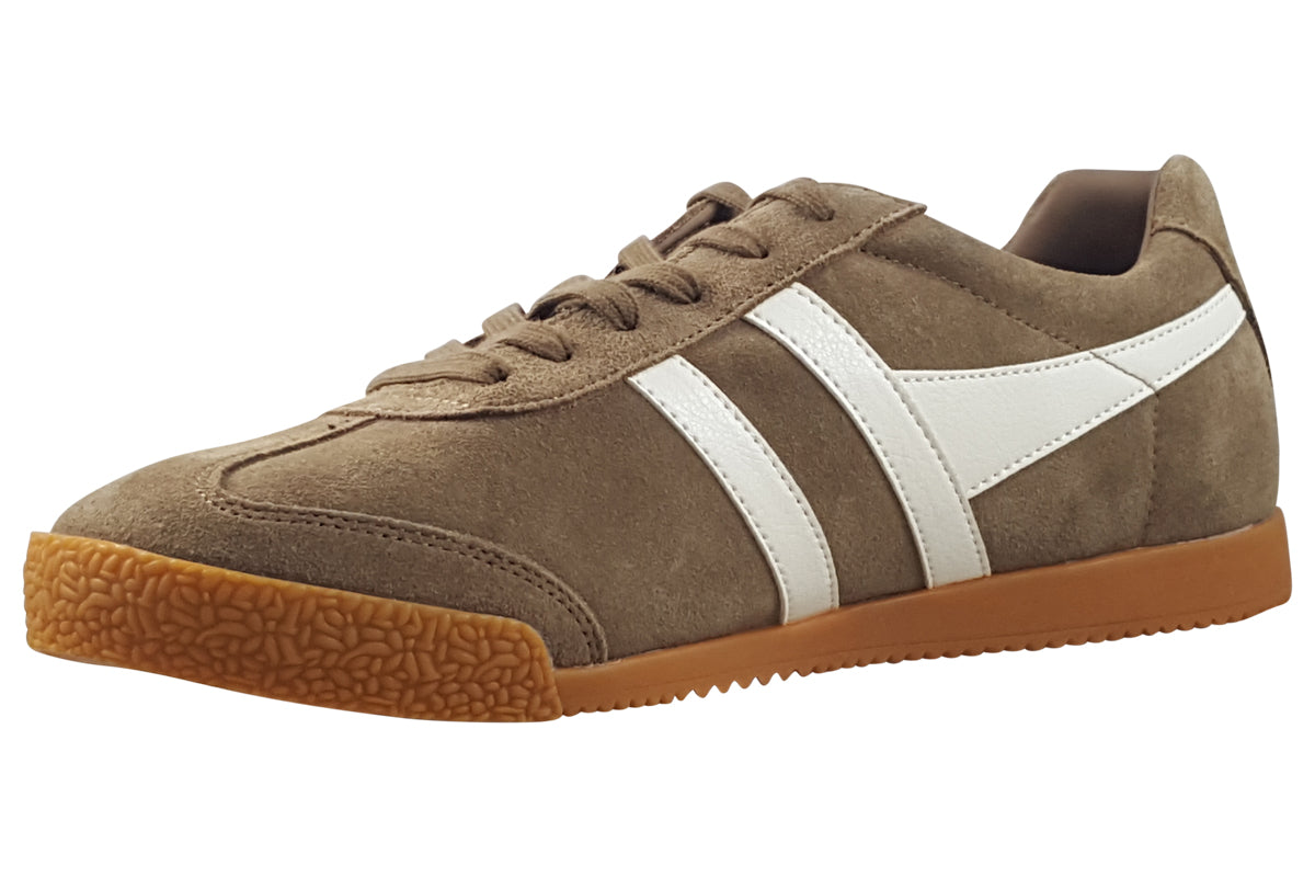 gola harrier suede tobacco off white trainers left