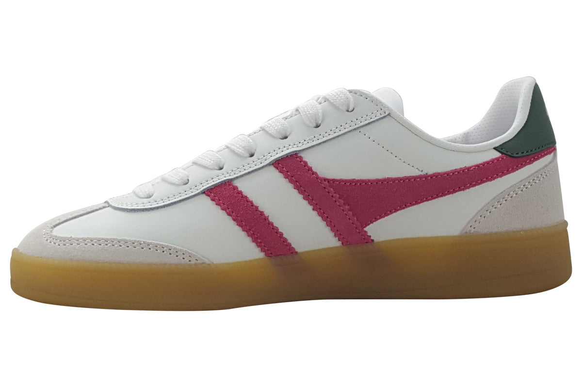 gola viper leather white fuschia evergreen gum trainers left