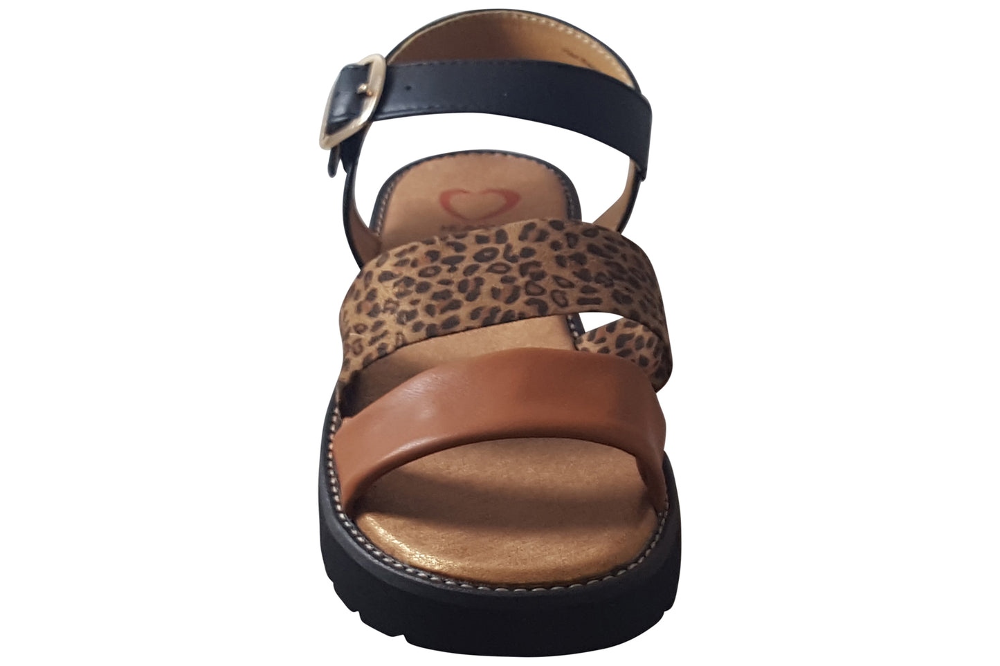 Heavenly Feet Fleur Black/Leopard/Tan Womens Sandals