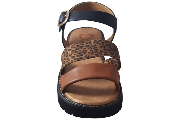 Heavenly Feet Fleur Black/Leopard/Tan Womens Sandals