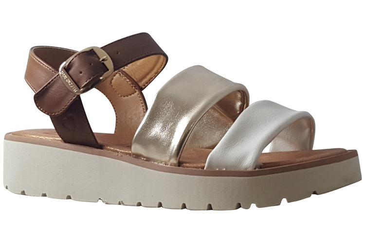 Heavenly Feet Fleur Tan/Gold/White Womens Sandals