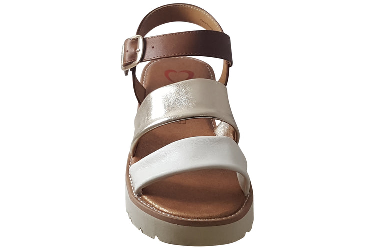 Heavenly Feet Fleur Tan/Gold/White Womens Sandals
