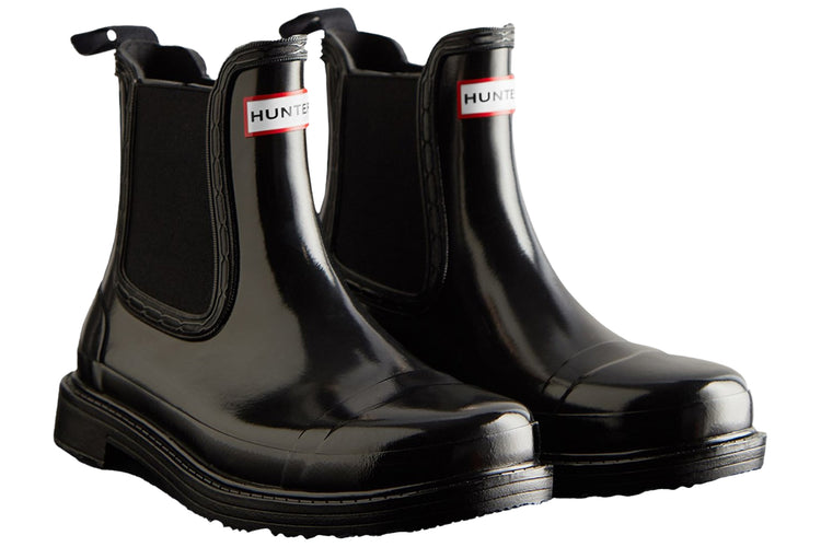 Hunter Commando Gloss Black Womens Wellingtons