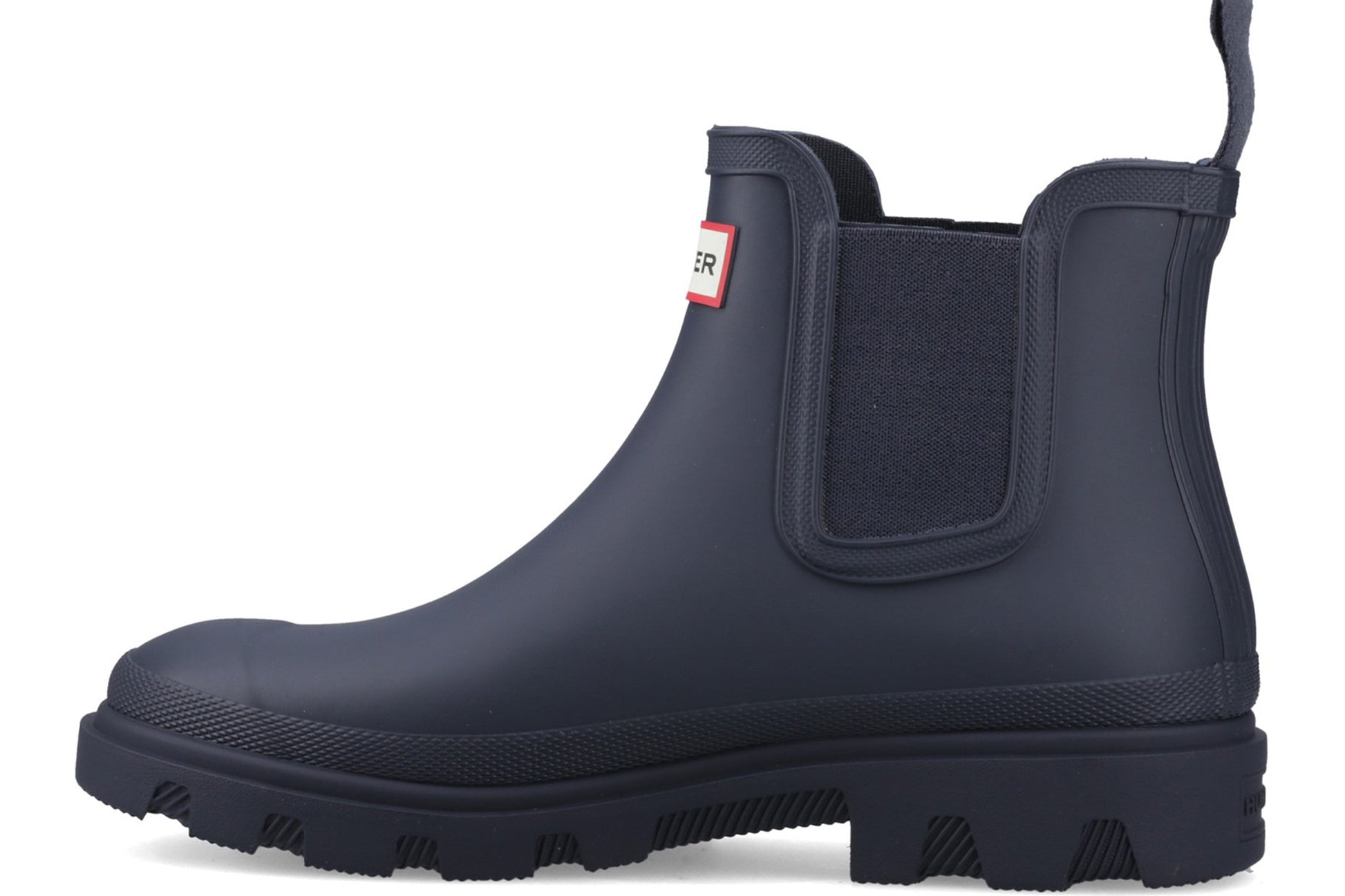hunter-downpour-chelsea-navy-patterned-wellingtons-left-flat