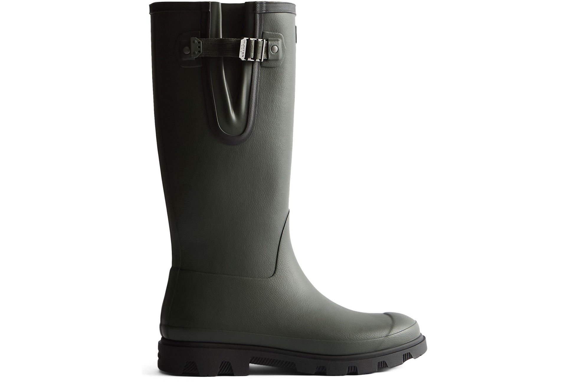 hunter-field-downpour-adjustable-boot-dk-oli-plain-rubber-wellingtons-right-flat