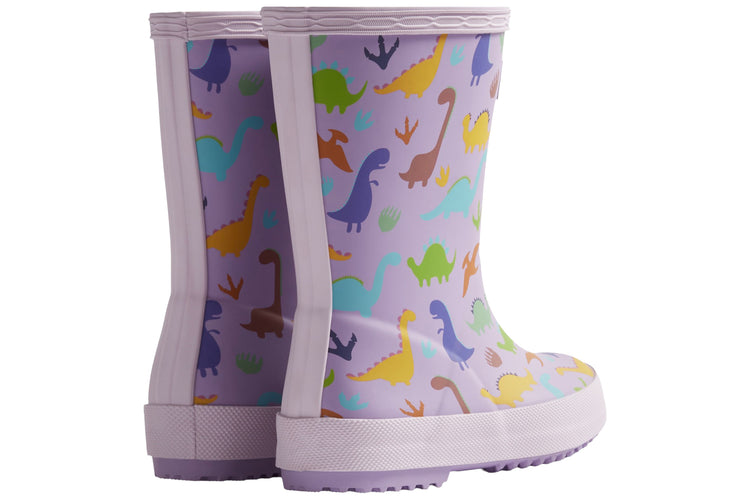Hunter Kids Dinosaur Boot Purple Dinosaur Boys Wellingtons