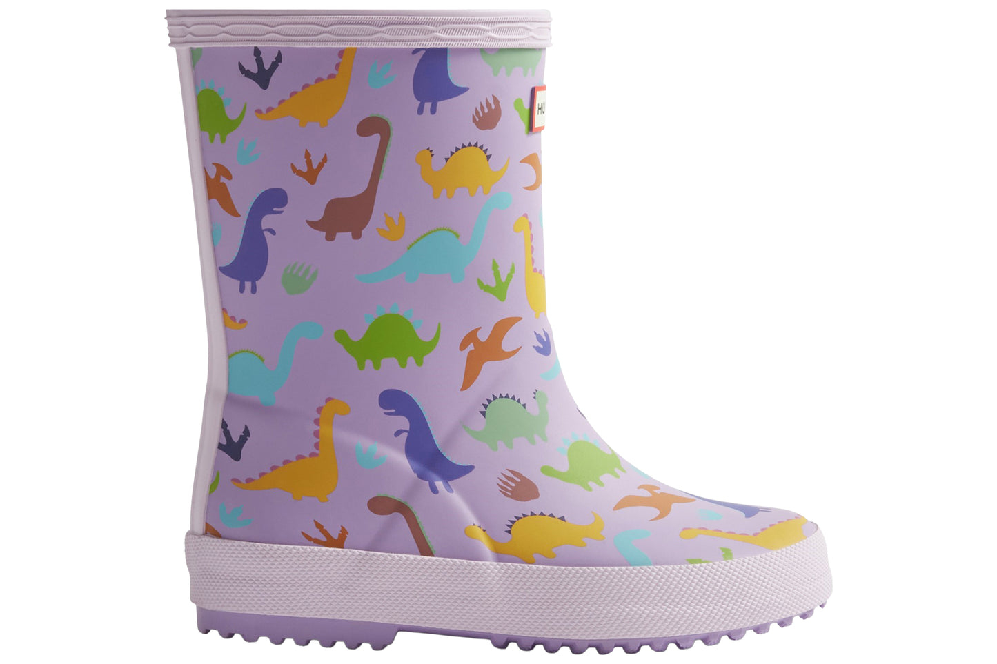 Hunter Kids Dinosaur Boot Purple Dinosaur Boys Wellingtons