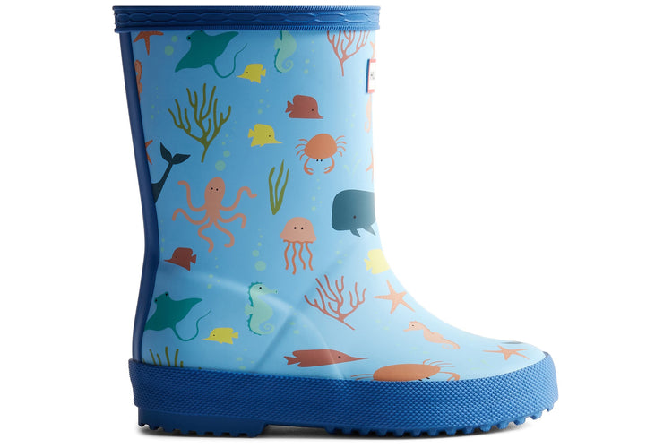 Hunter Kids First Classic Amplifying Blue/Dragonfly Blue Boys Wellingtons
