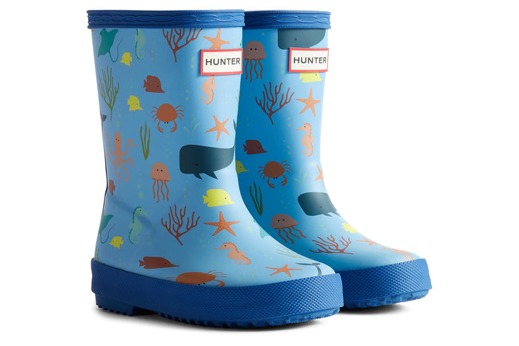 Hunter Kids First Classic Amplifying Blue/Dragonfly Blue Boys Wellingtons