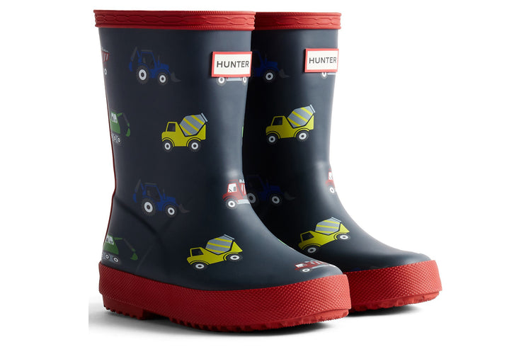 Hunter Kids First Construction Hunter Navy/Military Red Boys Wellingtons