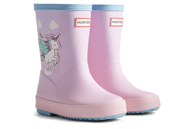 Hunter Kids First Unicorn Print Blue Frost/ Parfait Pink Girls Wellingtons