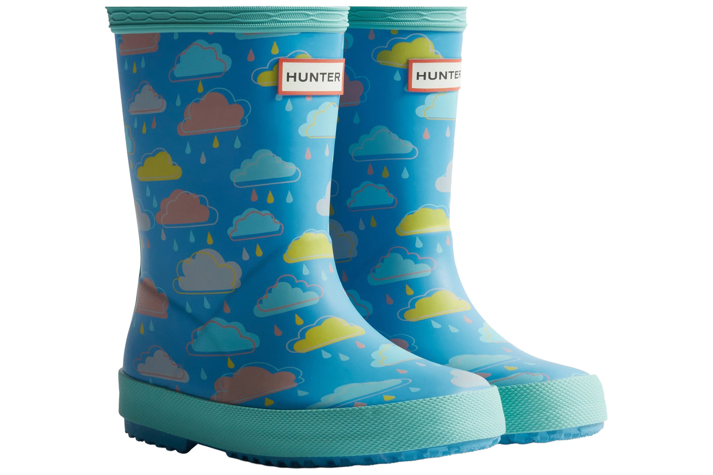 Hunter Kids Rain Cloud Boot Blue Rainclouds Girls Wellingtons