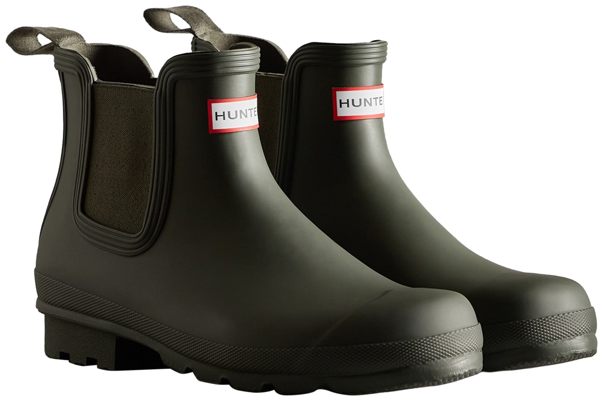 hunter-original-chelsea-dark-olive-plain-rubber-wellingtons-right-angle-pair