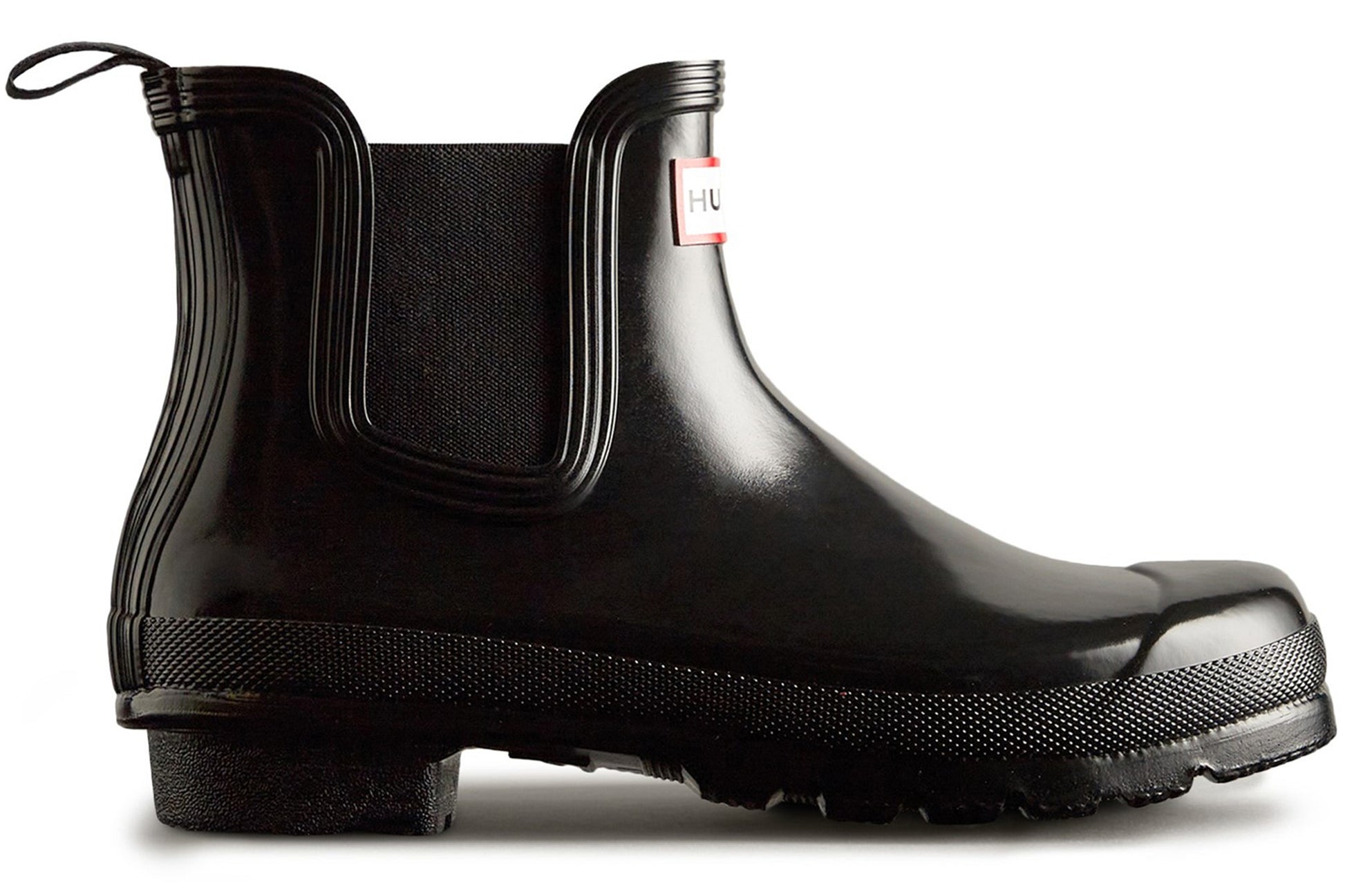 hunter-original-chelsea-gloss-black-patterned-wellingtons-right-flat