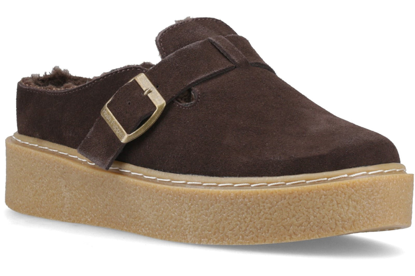 Hush Puppies Blanche Fur Mule Chocolate Womens Shoes