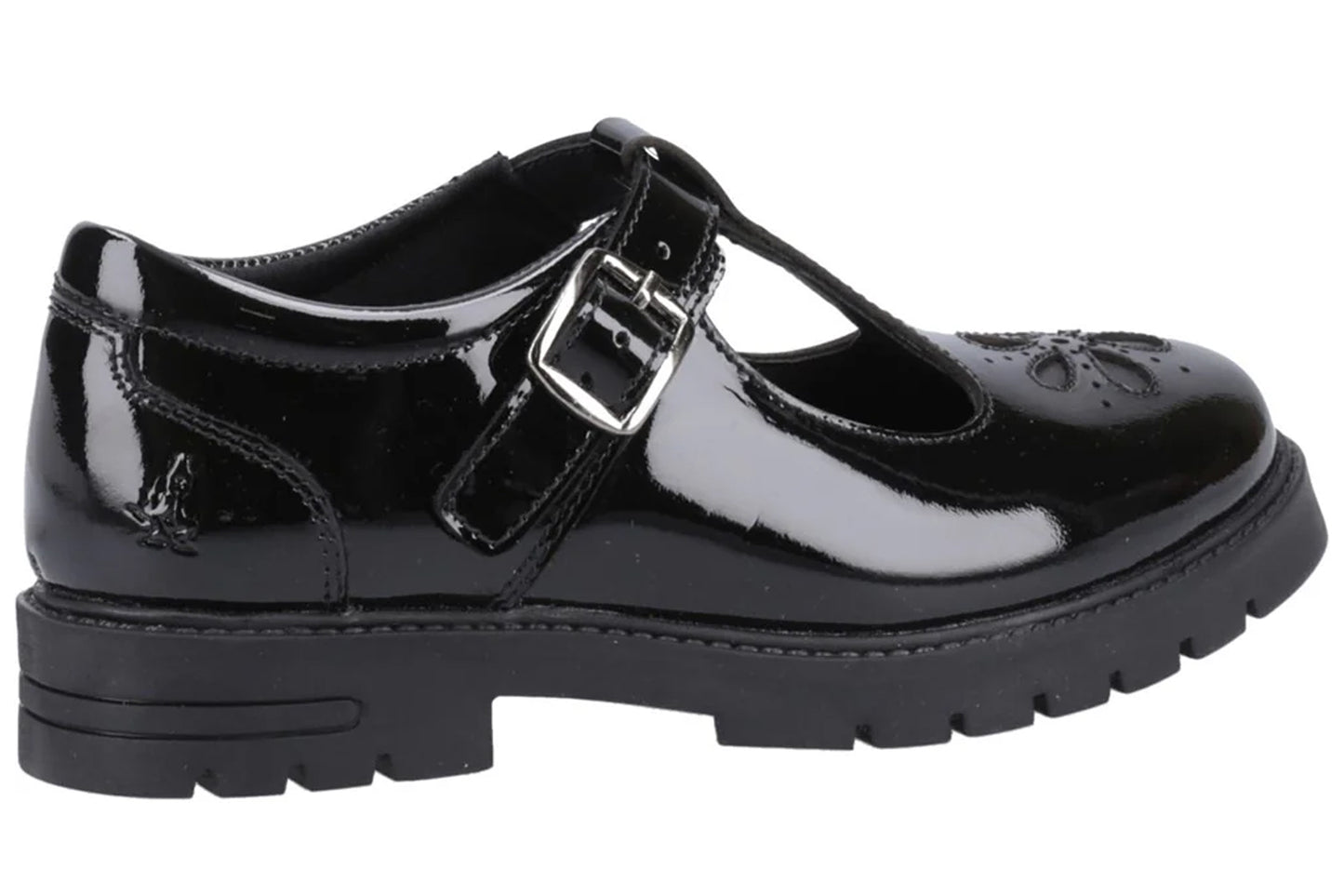 Hush Puppies Fiona T-Bar Black Patent Girls School Shoes