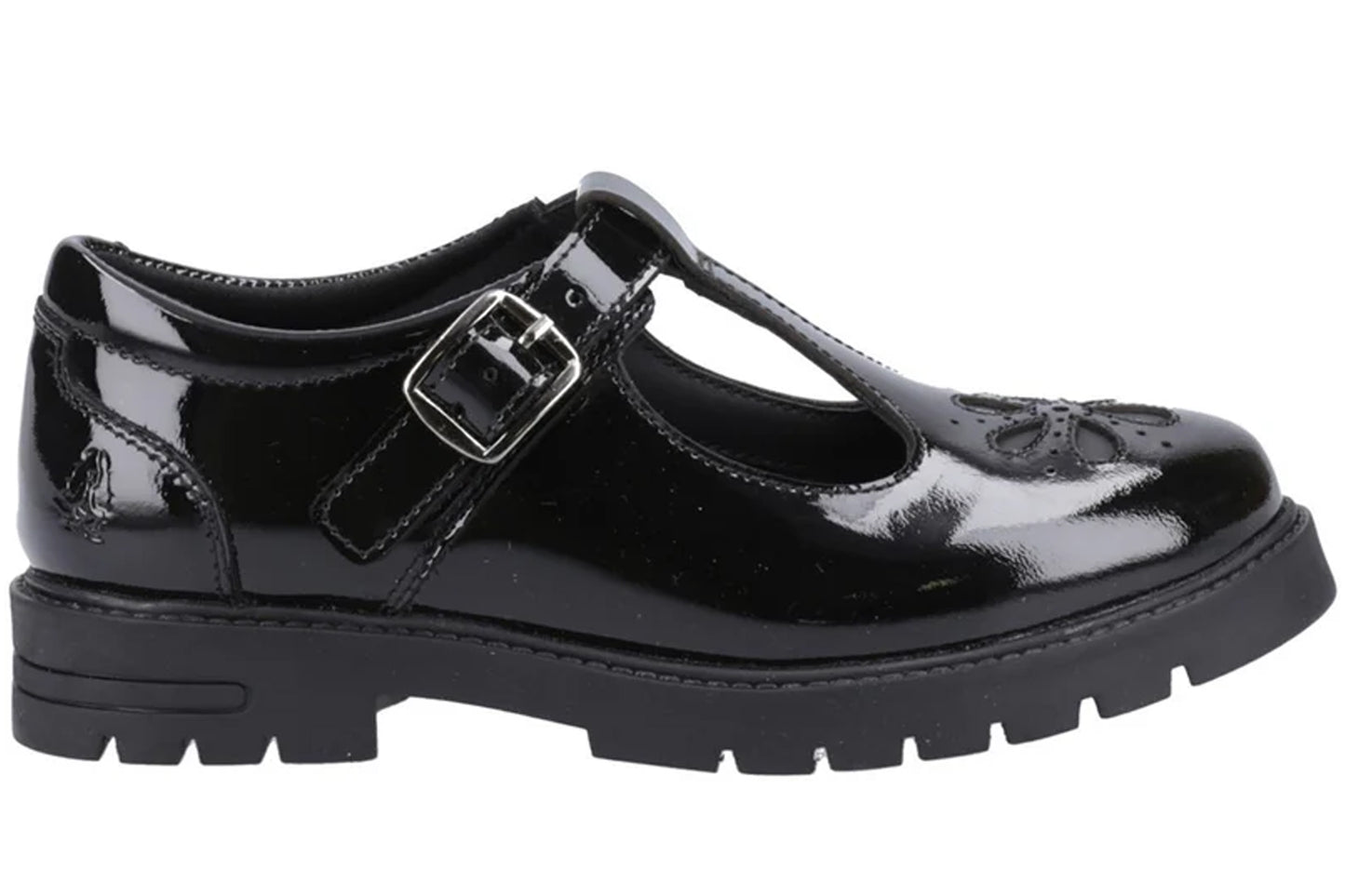 Hush Puppies Fiona T-Bar Black Patent Girls School Shoes