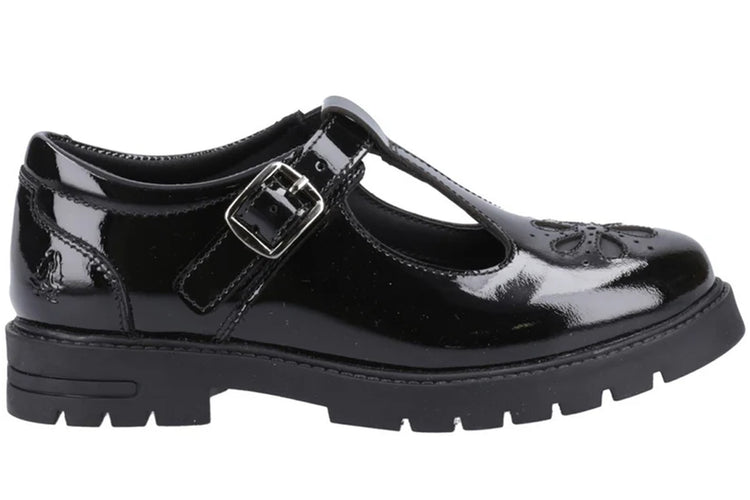 Hush Puppies Fiona T-Bar Black Patent Girls School Shoes