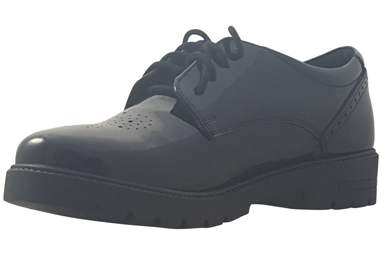 Hush Puppies Jayne Senior Black Patent Girls School Shoes
