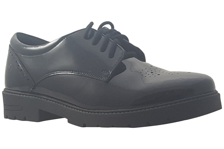 Hush Puppies Jayne Senior Black Patent Girls School Shoes