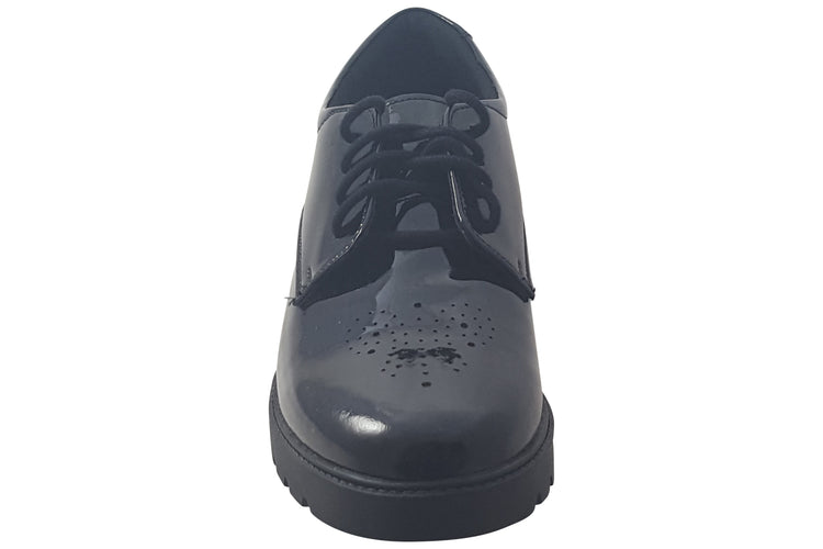Hush Puppies Jayne Senior Black Patent Girls School Shoes