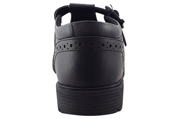Hush Puppies Paloma T-Bar Black Leather Girls School Shoes