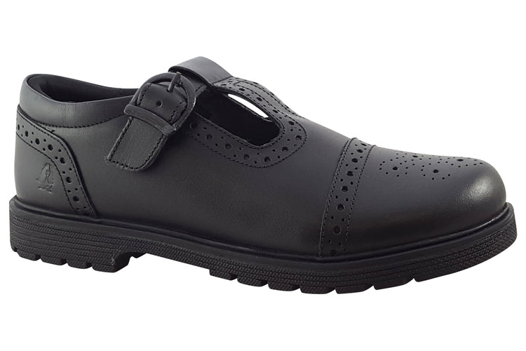 Hush Puppies Paloma T-Bar Black Leather Girls School Shoes